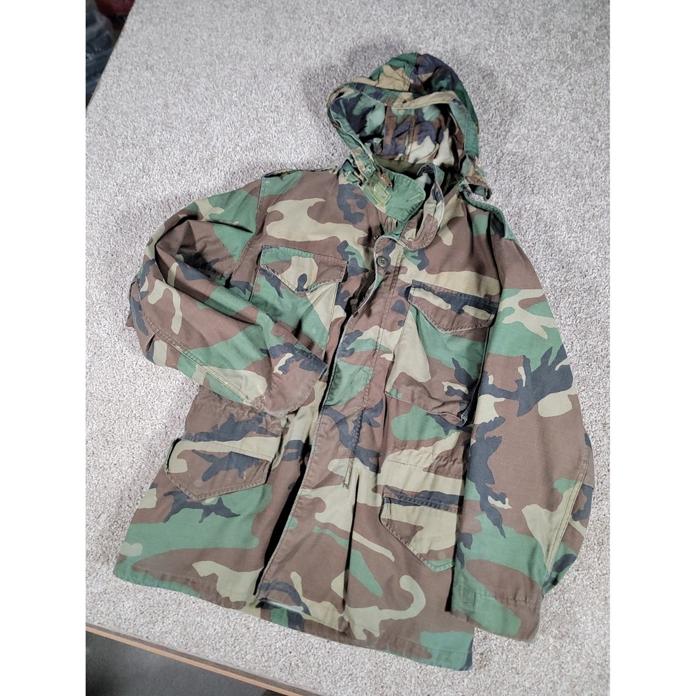 VTG Alpha Industries Field Jacket Small M65 Woodland Camouflage US Army Hooded